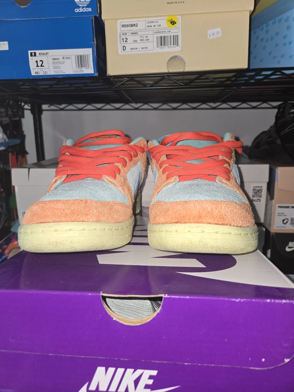 Nike Dunk Low Suede Sneakers in Coral & Aqua
